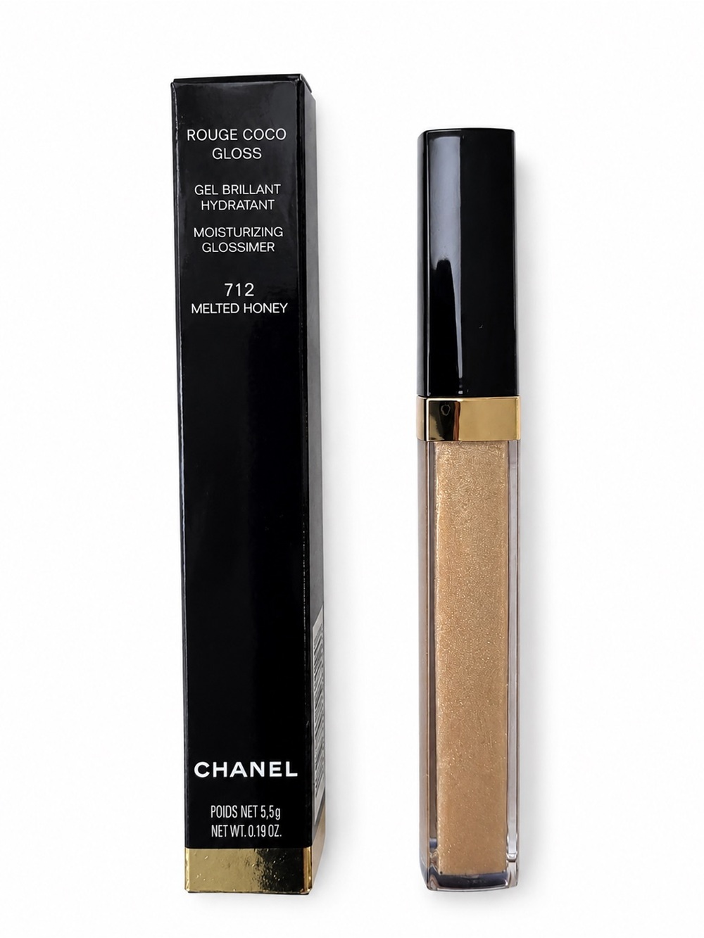 NIB CHANEL Rouge Coco Gloss 712 Melted Honey Gold Shimmer Lip Gloss
